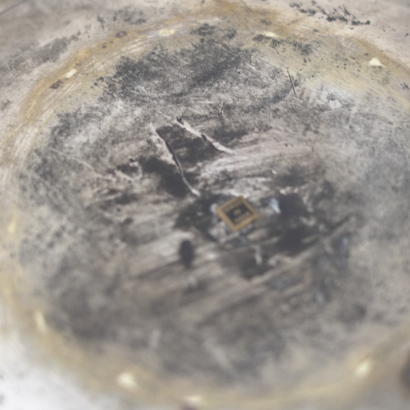 Vintage Brass Silver‑Plated Etched Vase 14” Black Cabochons Mid-Century India - Picture 13 of 14